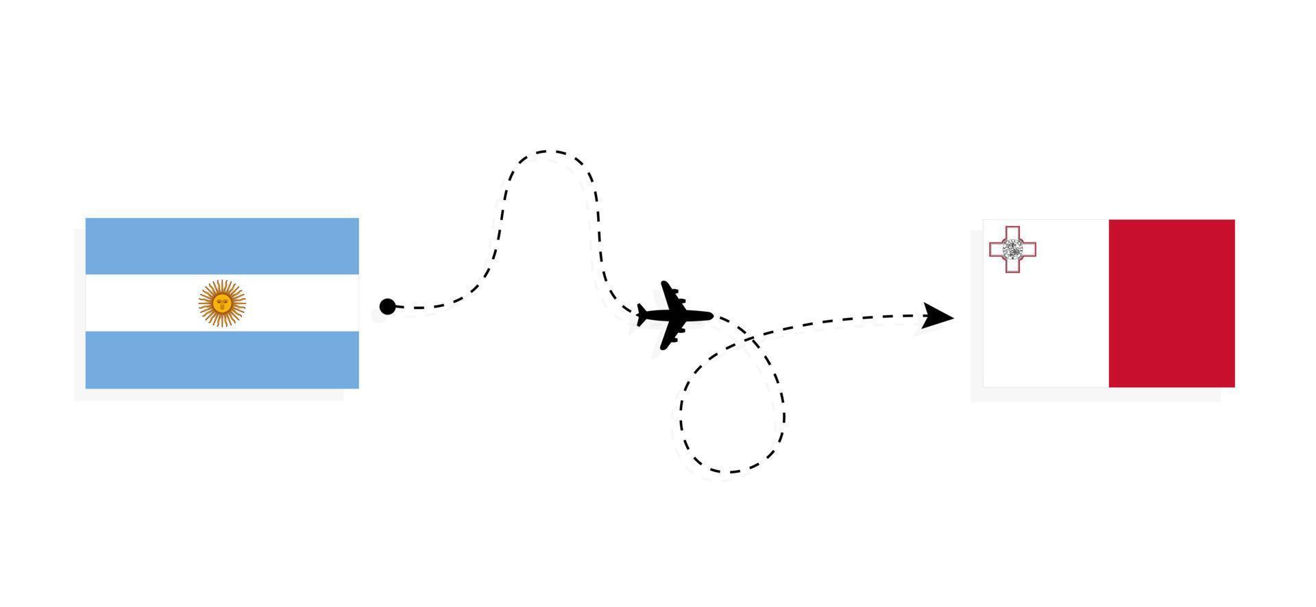 Flight and travel from Argentina to Malta by passenger airplane Travel concept vector