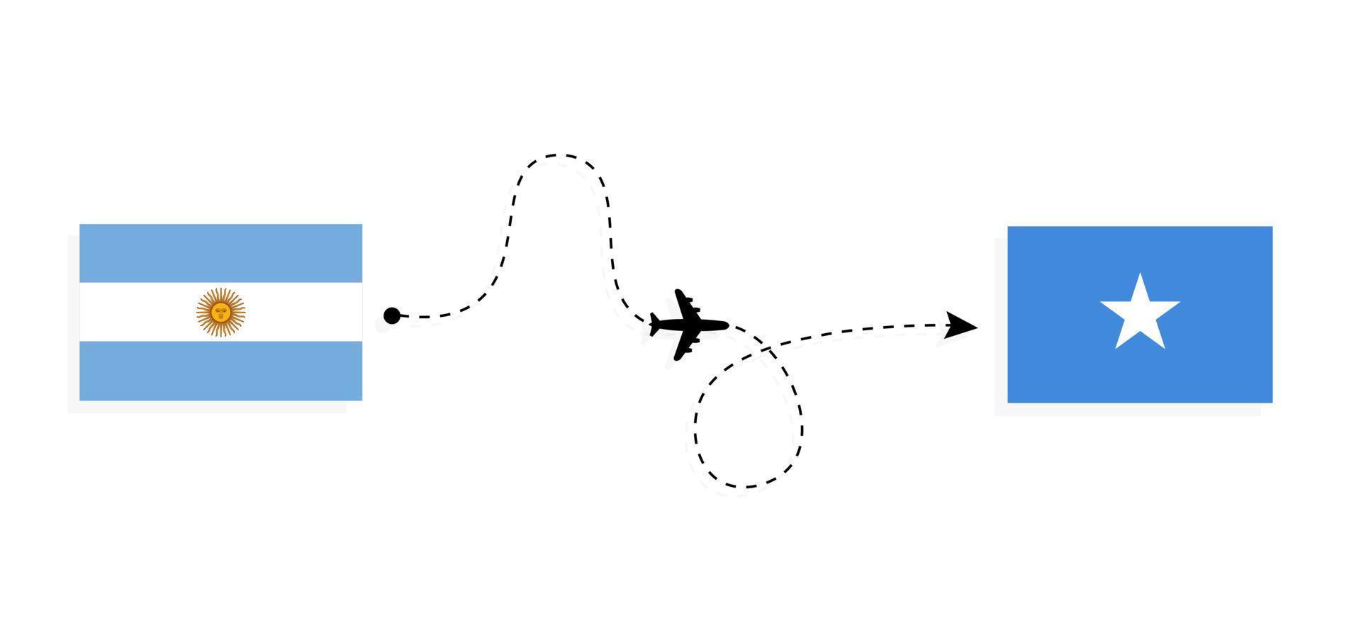 Flight and travel from Argentina to Somalia by passenger airplane Travel concept vector