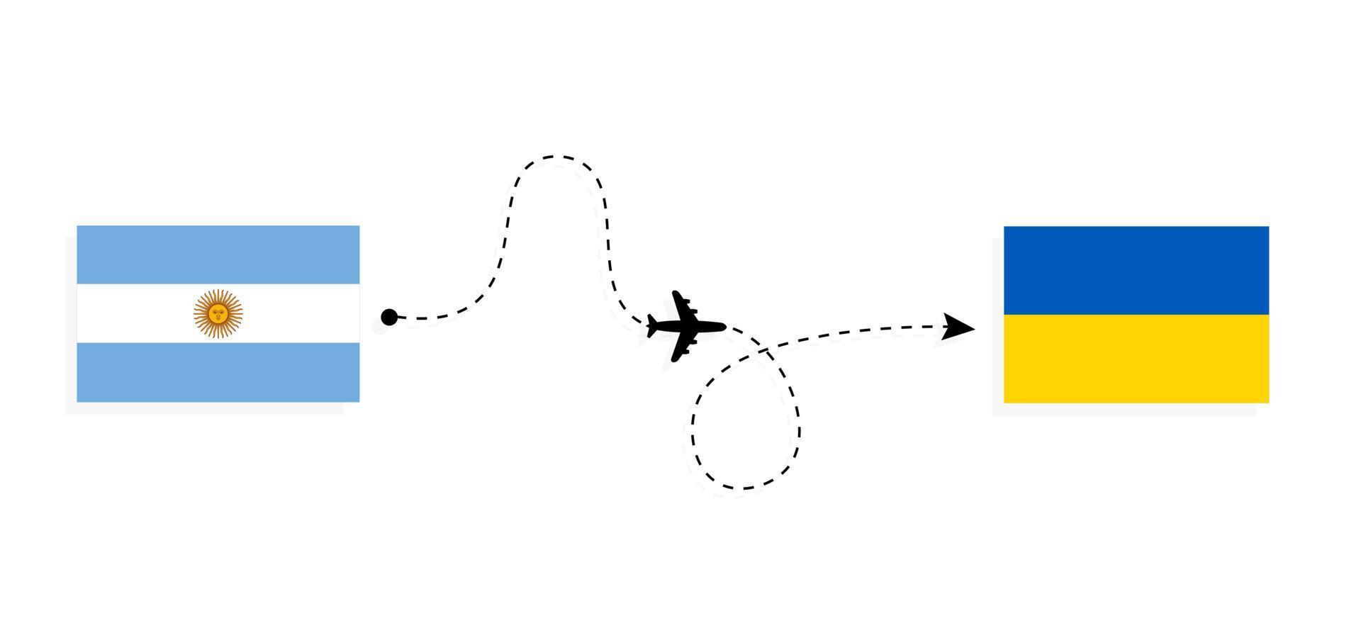 Flight and travel from Argentina to Ukraine by passenger airplane Travel concept vector