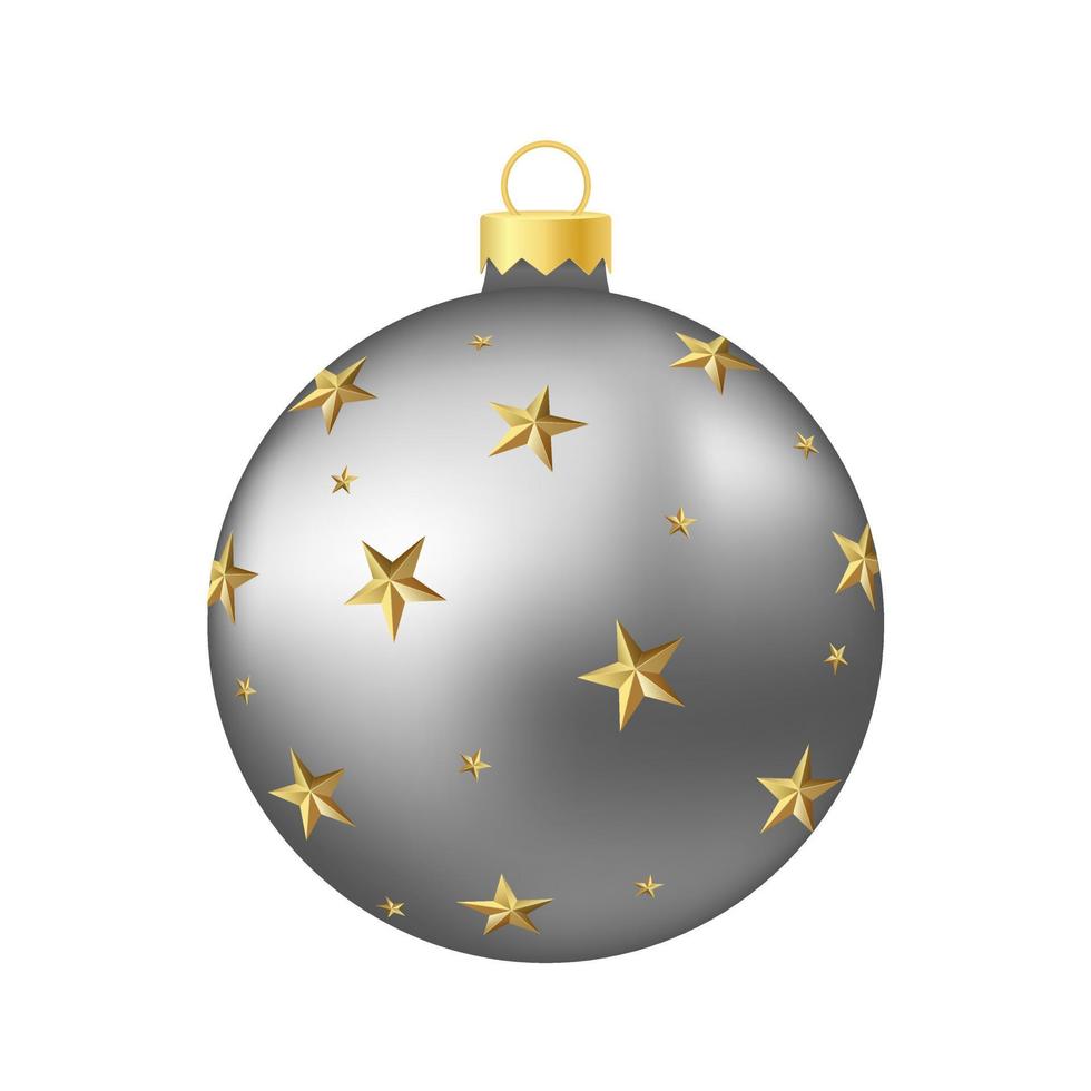 juguete o bola de árbol de navidad de plata gris ilustración volumétrica y realista en color vector