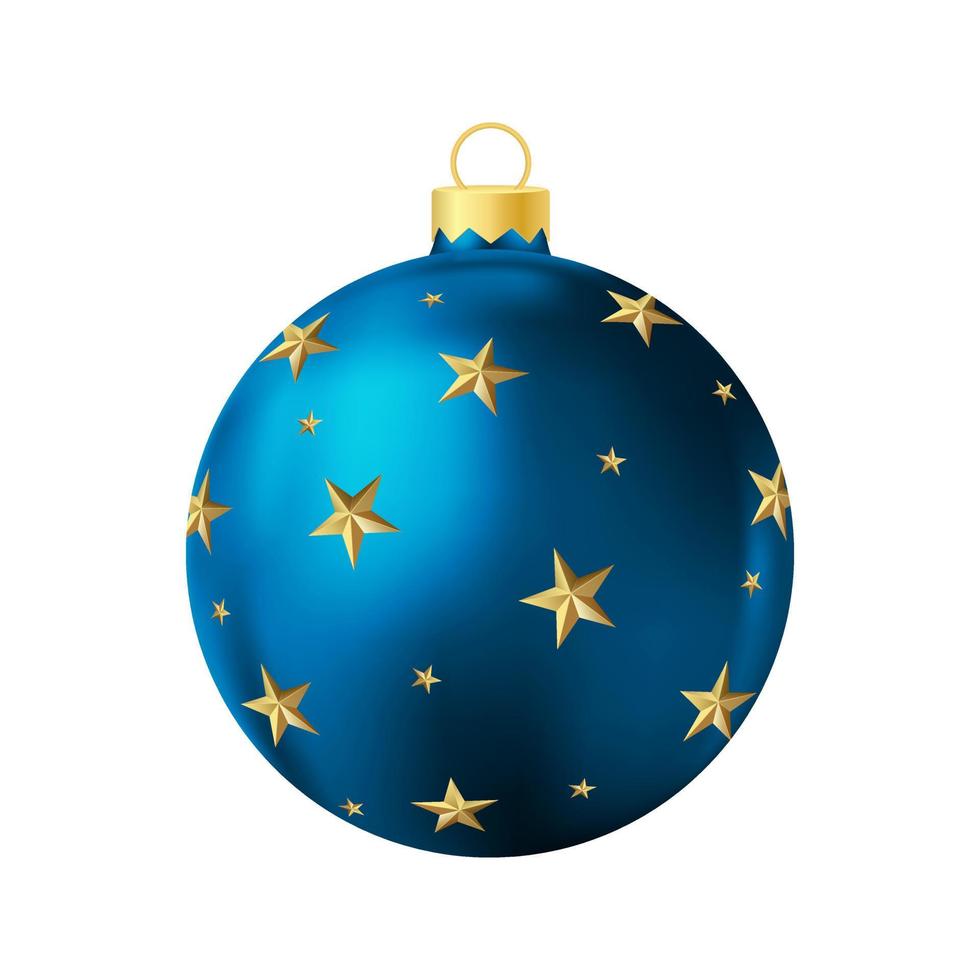 Blue Christmas tree toy with gold stars Realistic color illustration vector