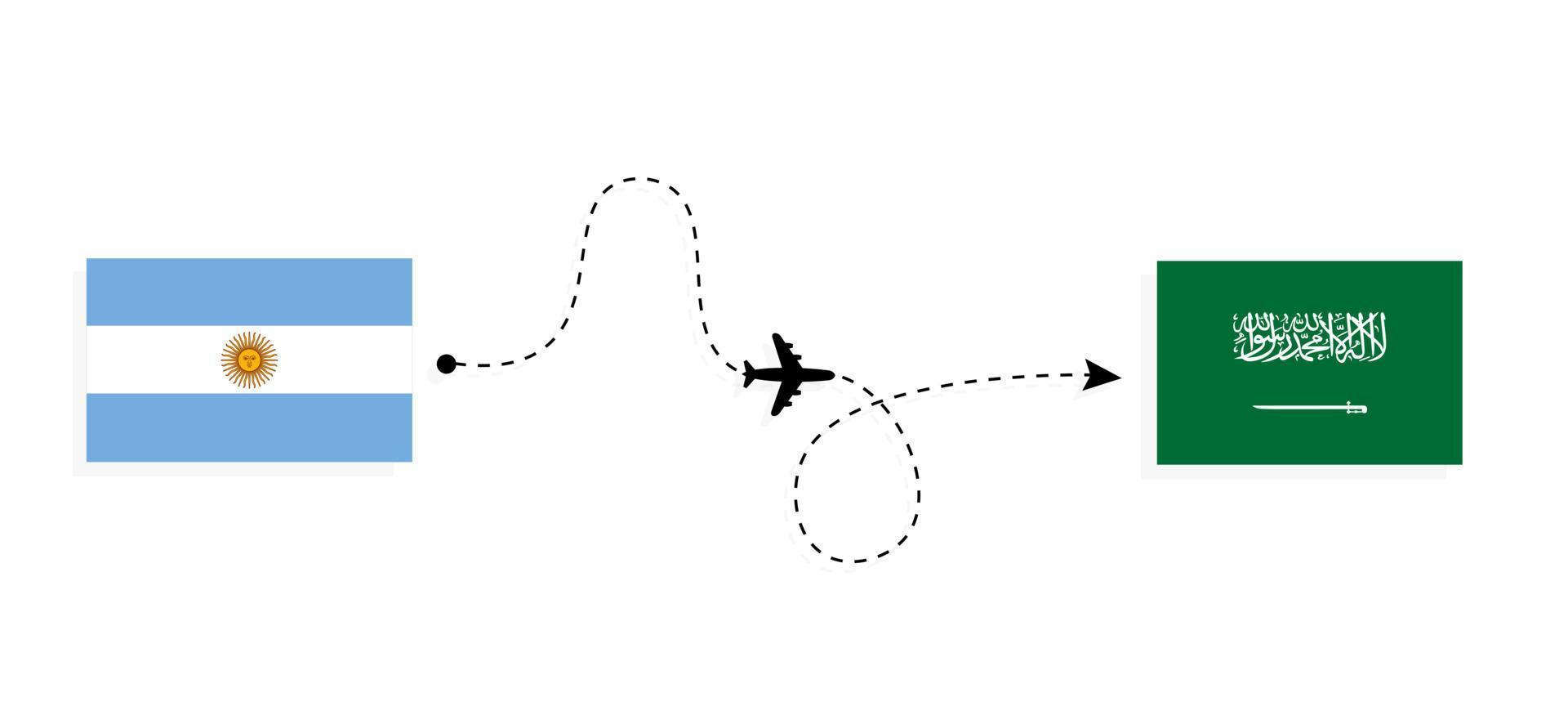 vuelo y viaje desde argentina a arabia saudita por concepto de viaje en avión de pasajeros vector