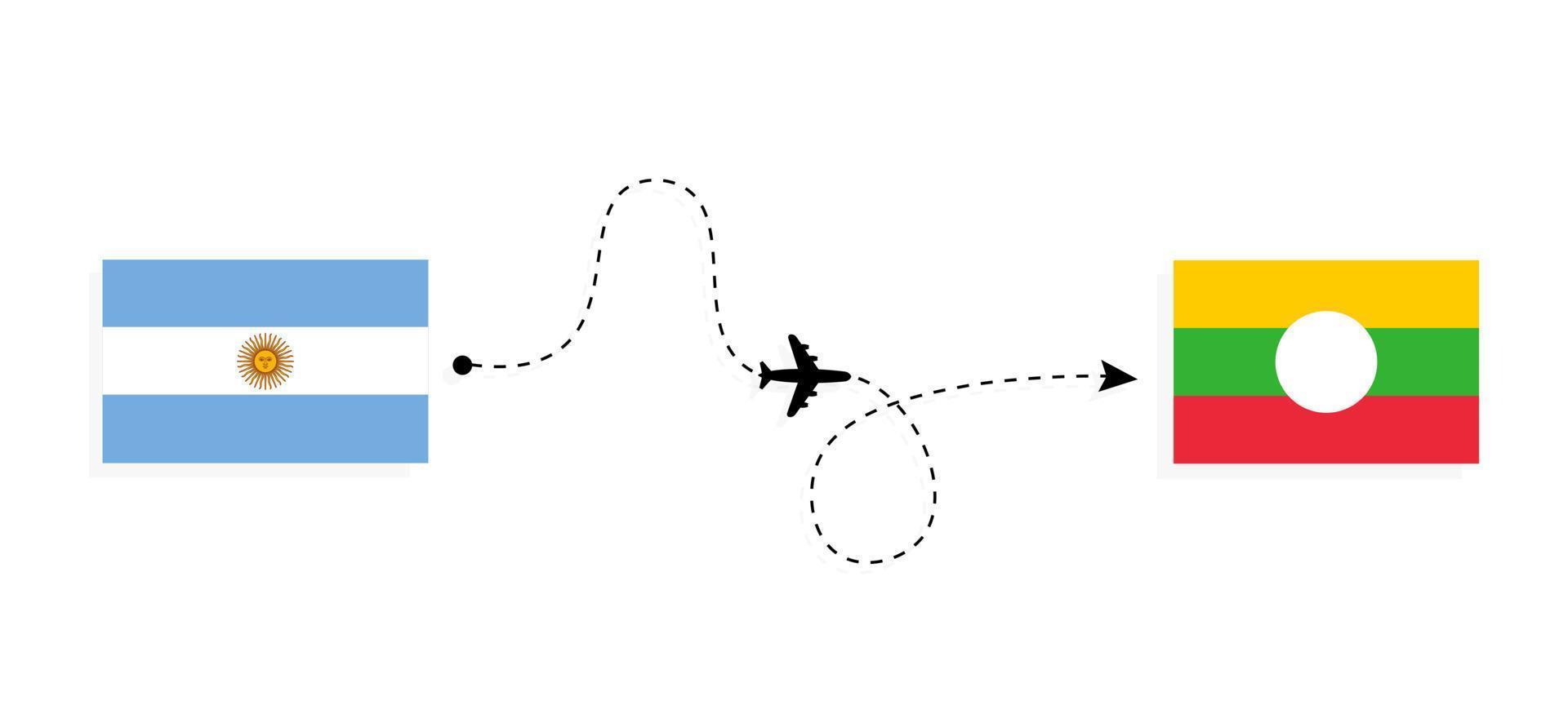 Flight and travel from Argentina to Shan State by passenger airplane Travel concept vector