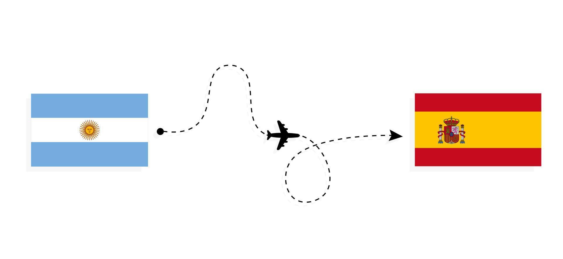 Flight and travel from Argentina to Spain by passenger airplane Travel concept vector