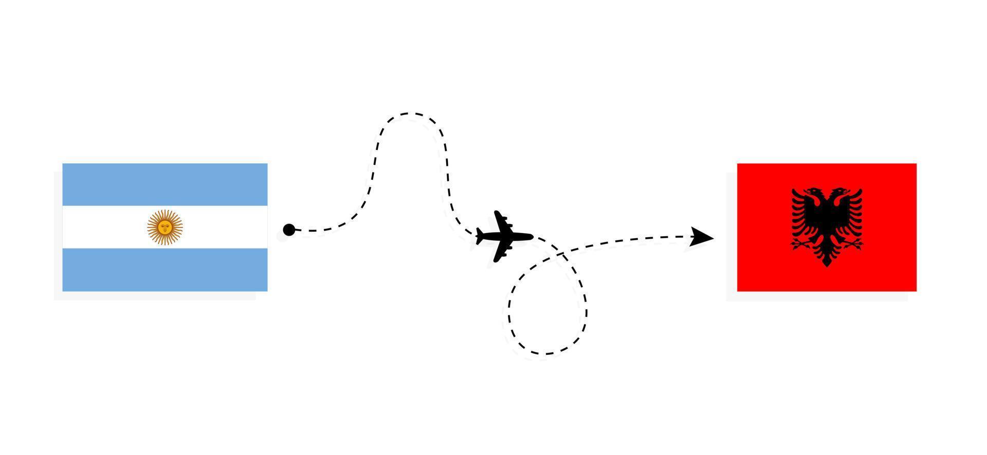 Flight and travel from Argentina to Albania by passenger airplane Travel concept vector