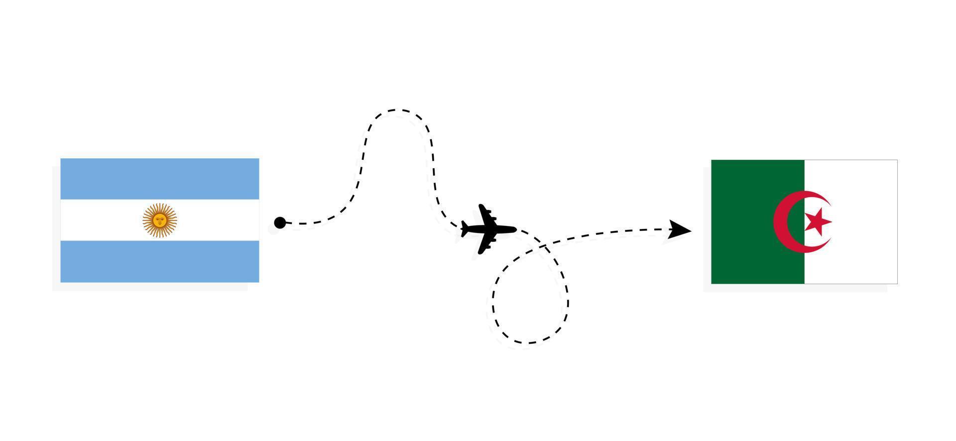 Flight and travel from Argentina to Algeria by passenger airplane Travel concept vector