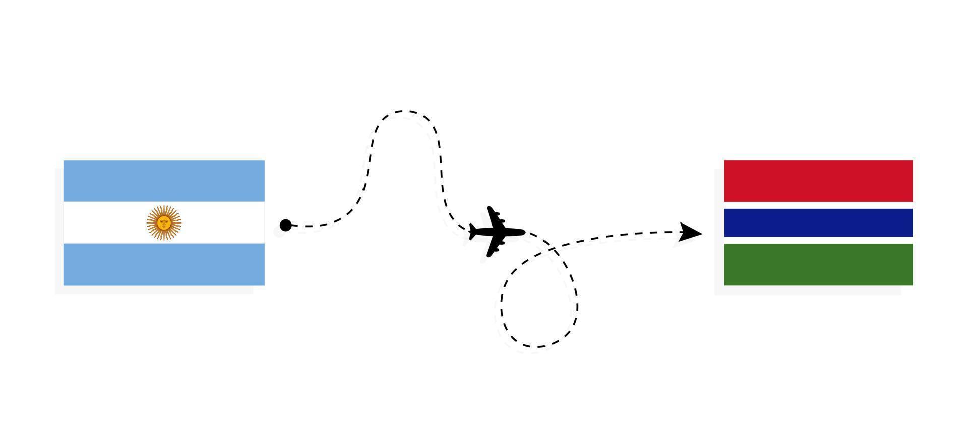 Flight and travel from Argentina to Gambia by passenger airplane Travel concept vector