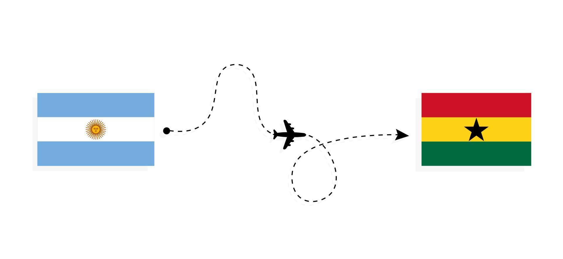 Flight and travel from Argentina to Ghana by passenger airplane Travel concept vector