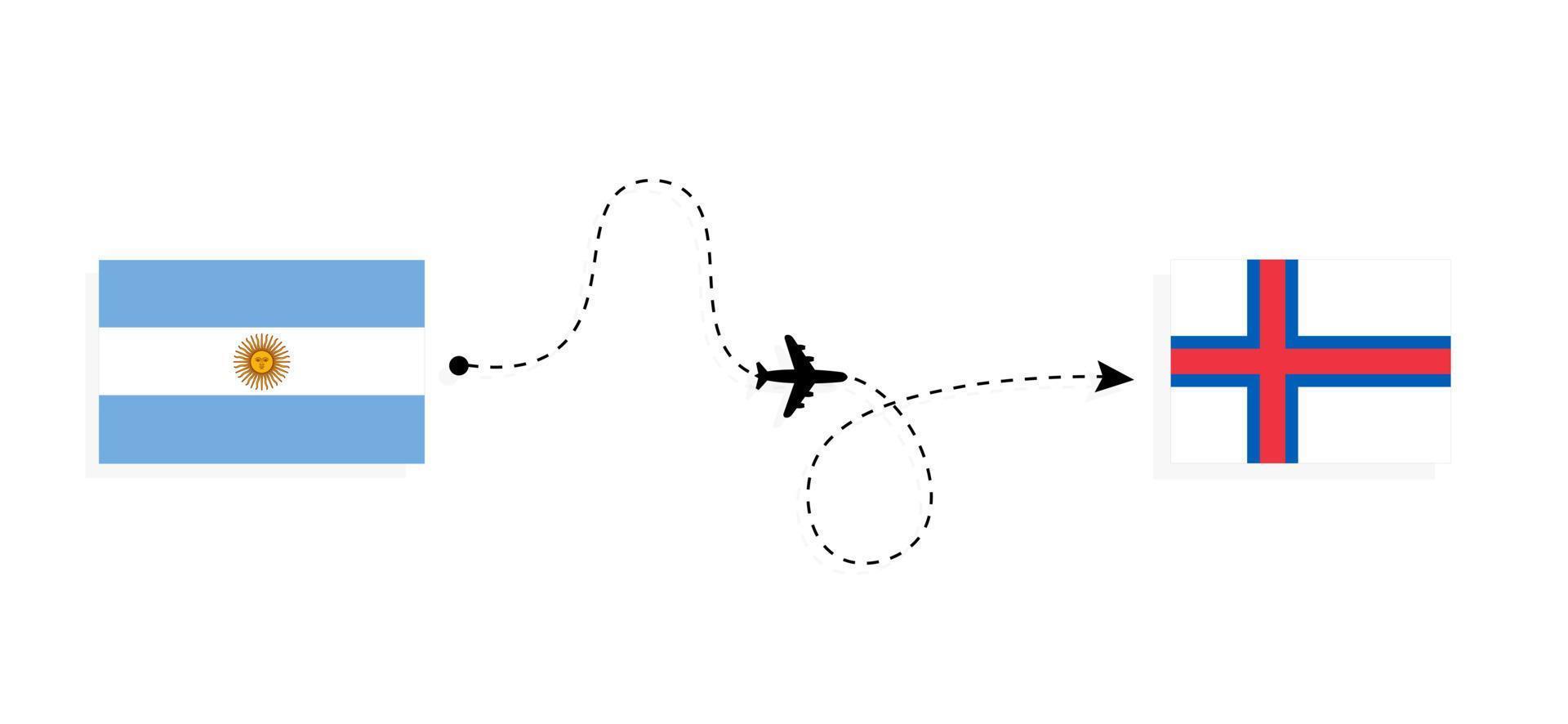 Flight and travel from Argentina to Faroe Islands by passenger airplane Travel concept vector