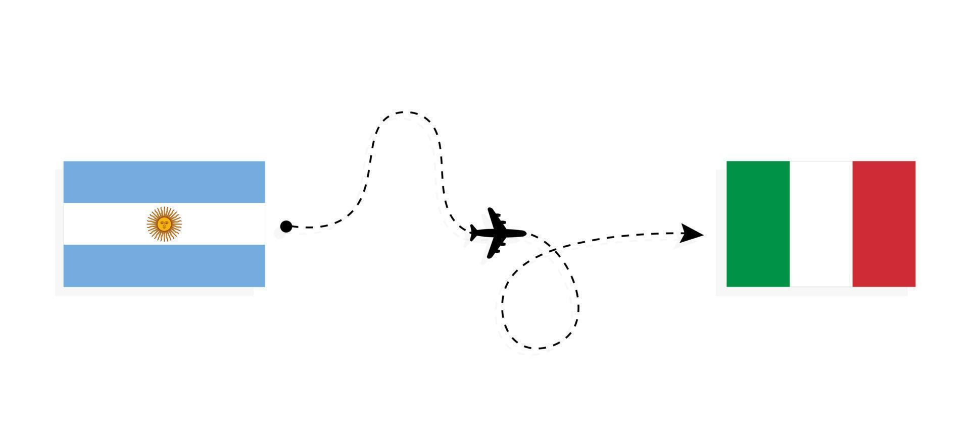 Flight and travel from Argentina to Italy by passenger airplane Travel concept vector
