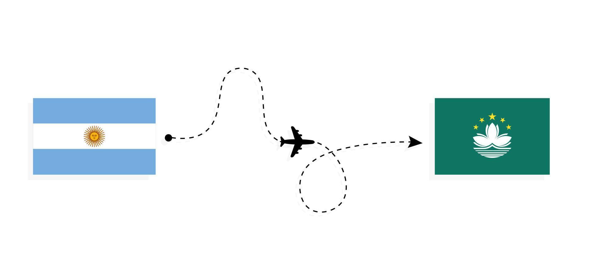 Flight and travel from Argentina to Macau by passenger airplane Travel concept vector