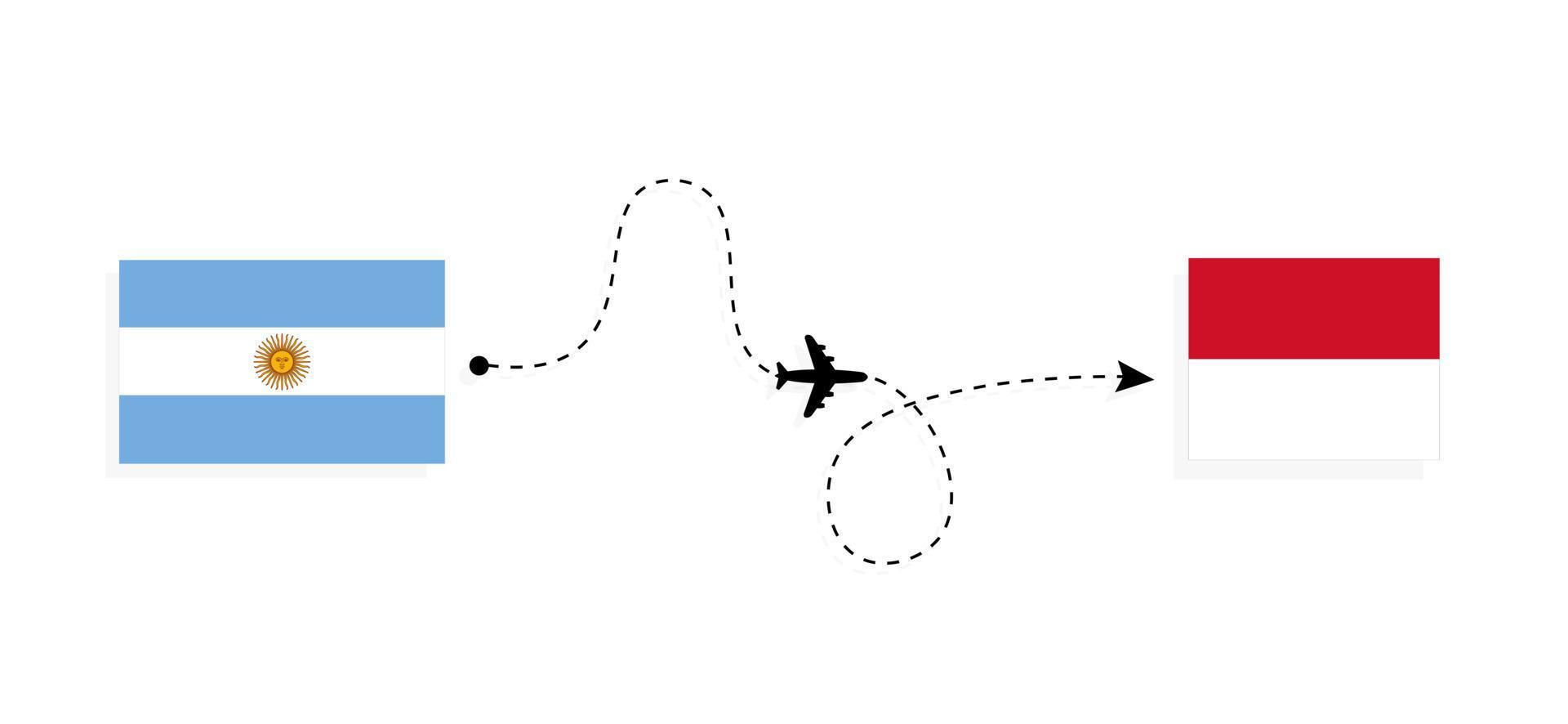 Flight and travel from Argentina to Monaco by passenger airplane Travel concept vector