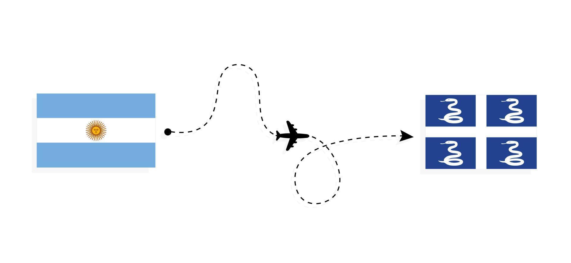 Flight and travel from Argentina to Martinique by passenger airplane Travel concept vector