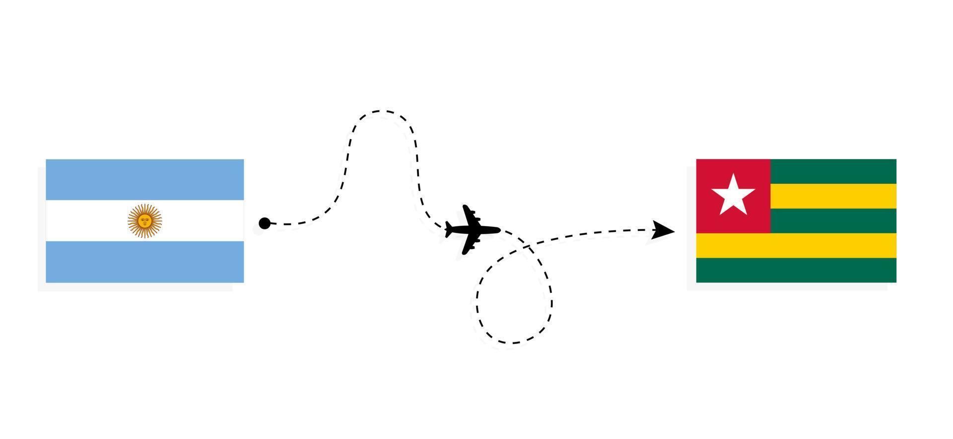 Flight and travel from Argentina to Togo by passenger airplane Travel concept vector