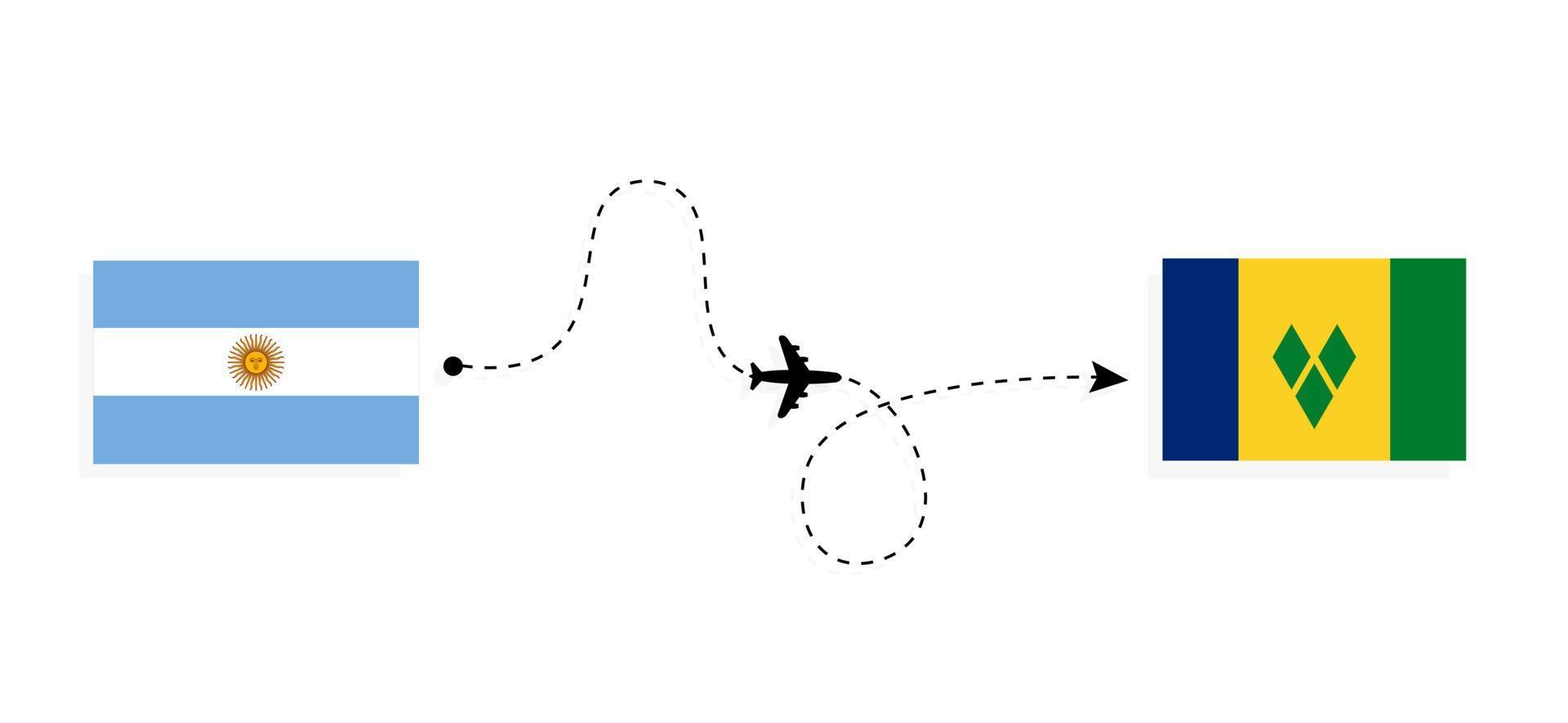 Flight and travel from Argentina to Saint Vincent and the Grenadines by passenger airplane Travel concept vector