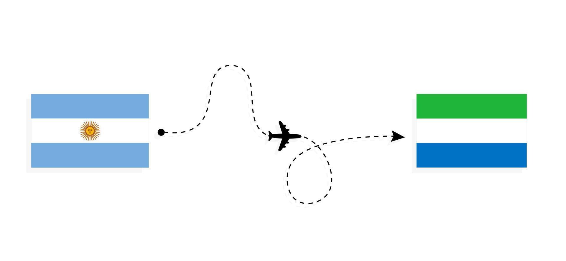 Flight and travel from Argentina to Sierra Leone by passenger airplane Travel concept vector
