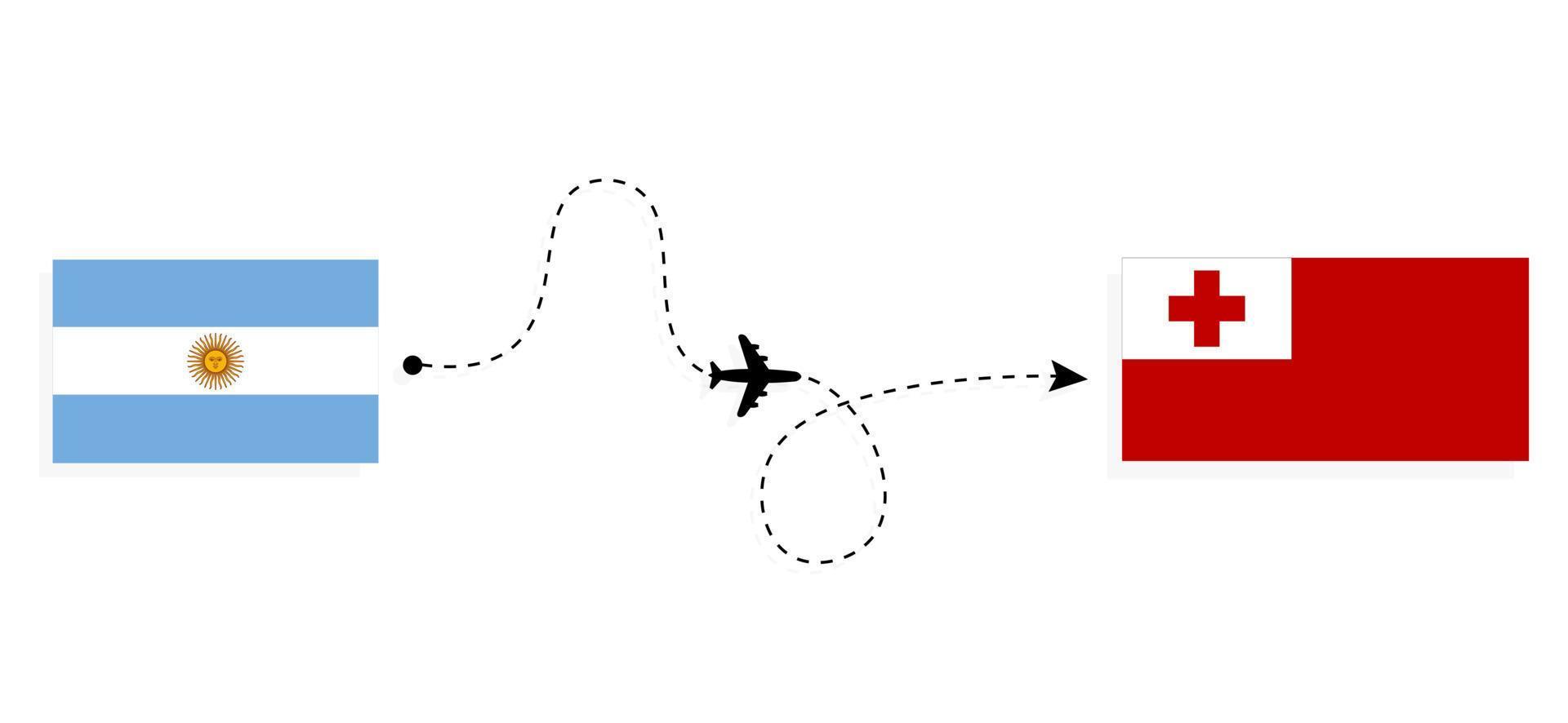 Flight and travel from Argentina to Tonga by passenger airplane Travel concept vector
