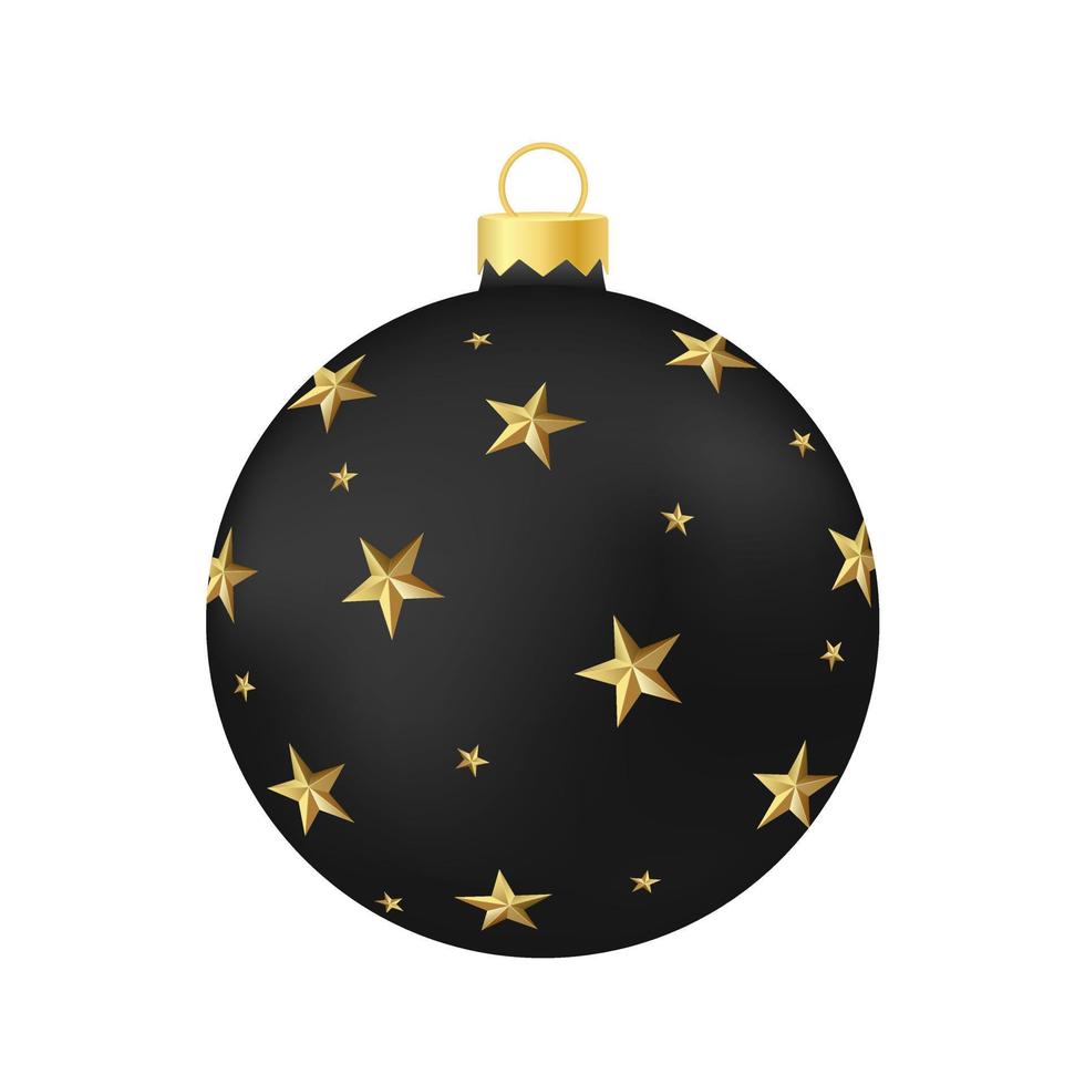 Black Christmas tree toy or ball Volumetric and realistic color illustration vector