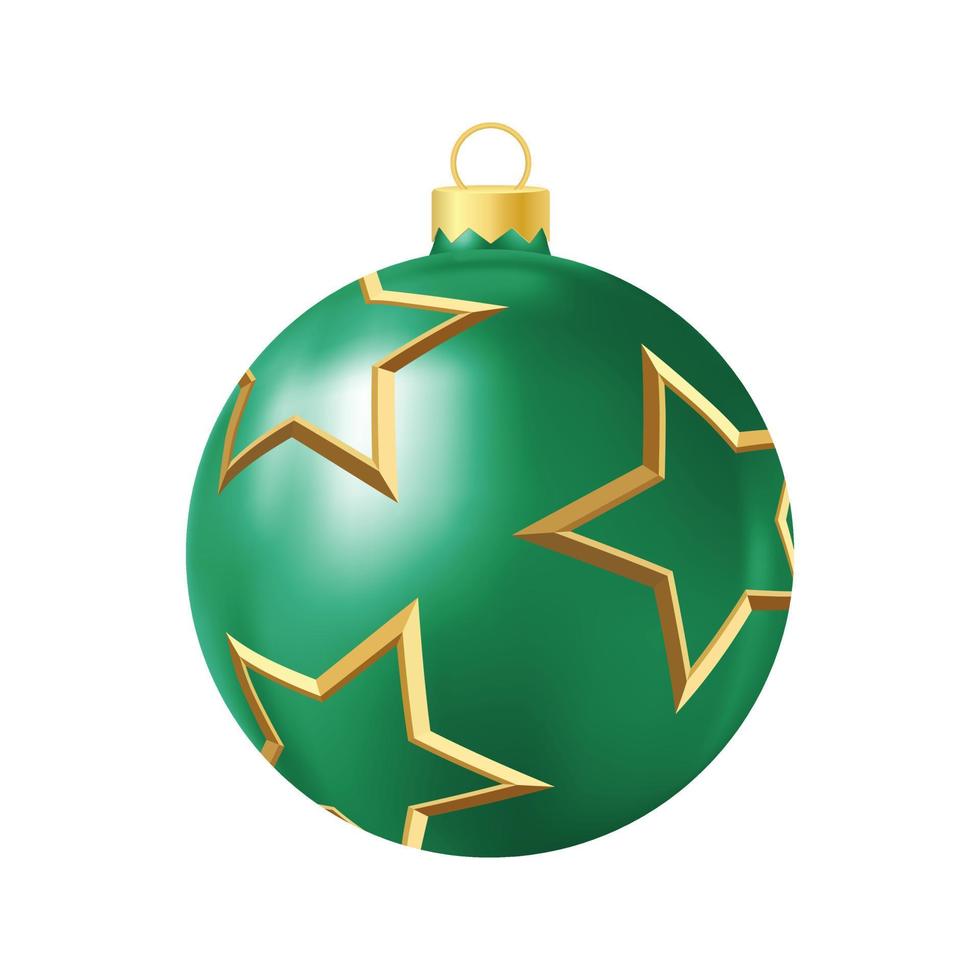 Green Christmas tree toy with golden stars Realistic color illustration vector