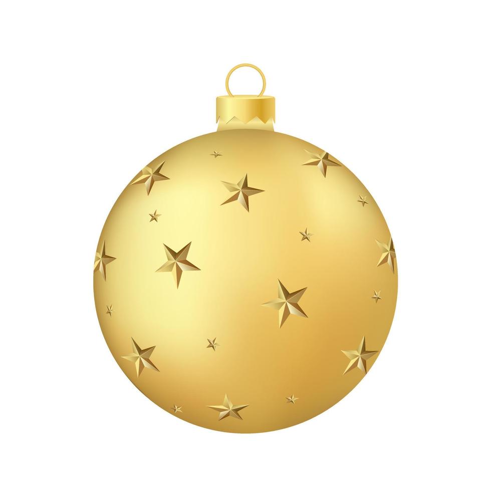 Gold Christmas tree toy or ball Volumetric and realistic color illustration vector