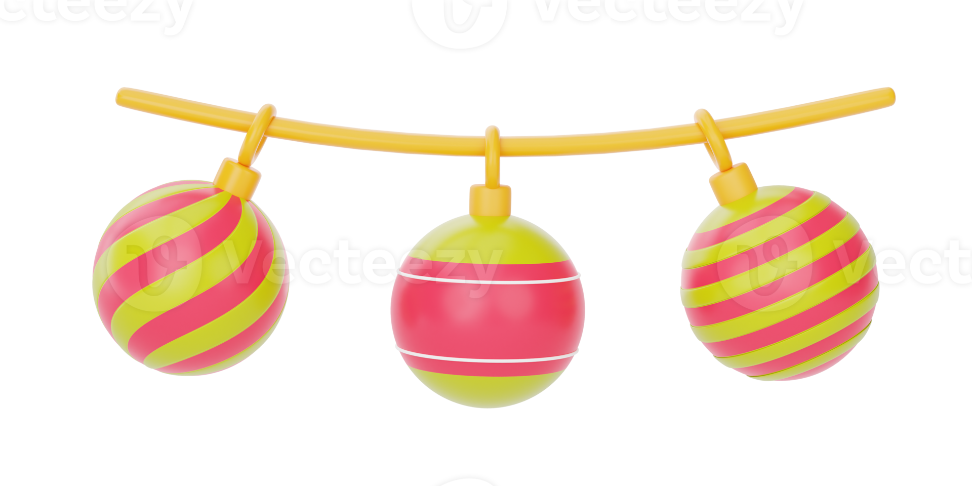 Natale decorazioni sospeso su nastro, ornamenti per Natale isolato su bianca sfondo. allegro Natale e nuovo anno. 3d resa. png