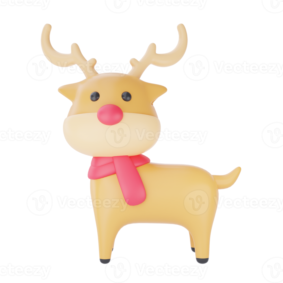 3d render of cartoon character christmas reindeer isolated on white background. Merry Christmas and New Year. png