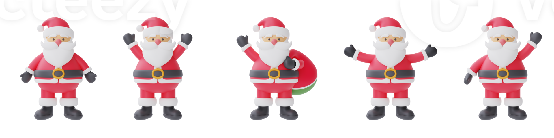 Set of 3d cartoon character santa claus for christmas design isolated on white background.  3d rendering. png