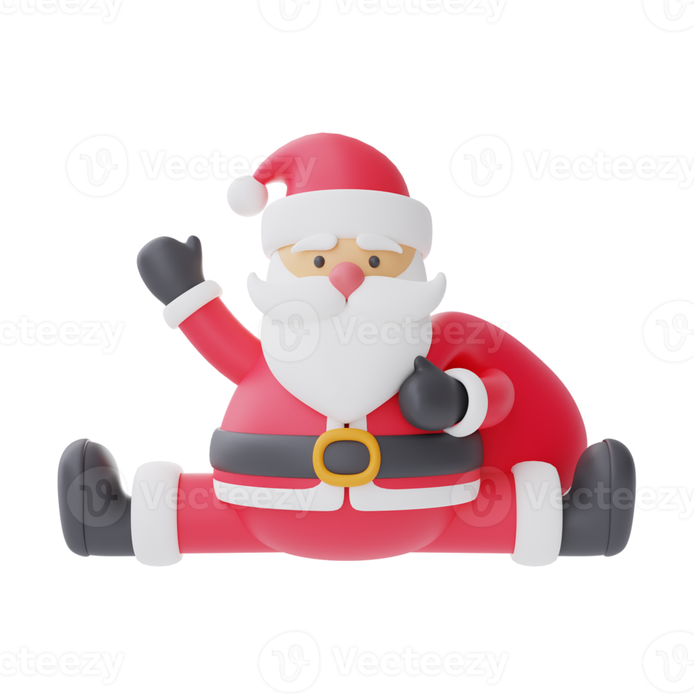 3d render of cartoon character santa claus isolated on white background. Merry Christmas and New Year. png