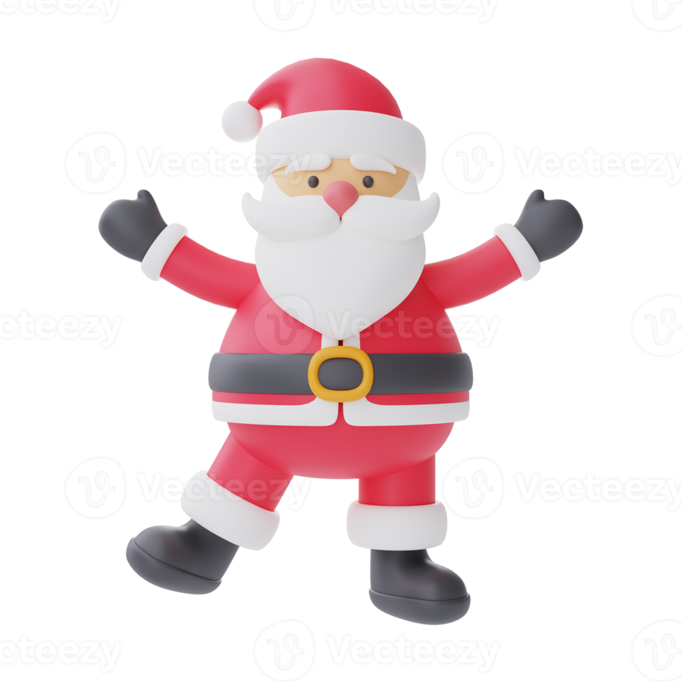 3d render of cartoon character santa claus isolated on white background. Merry Christmas and New Year. png