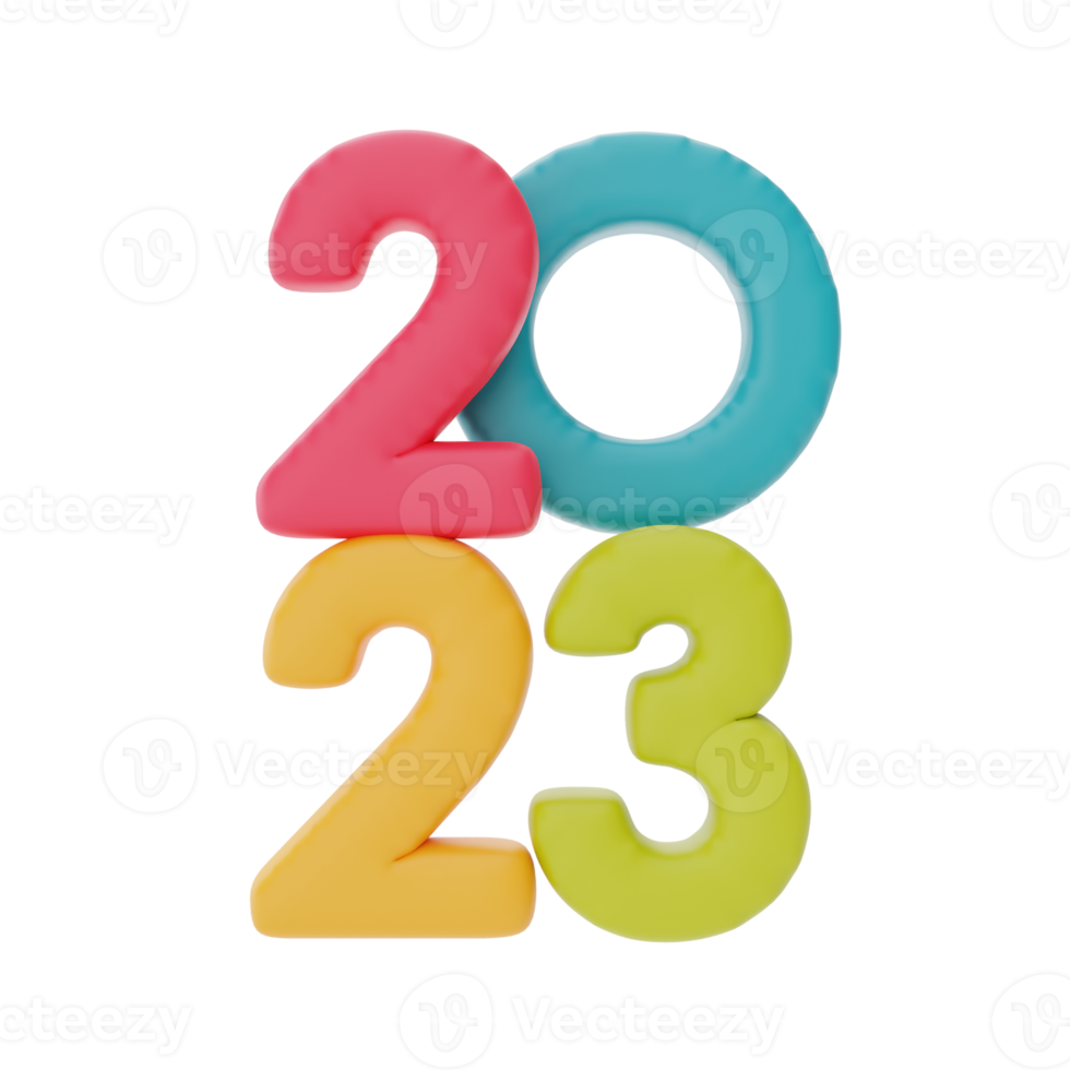 Colorful number 2023 for New Year and Christmas isolated on white background. 3d rendering. png