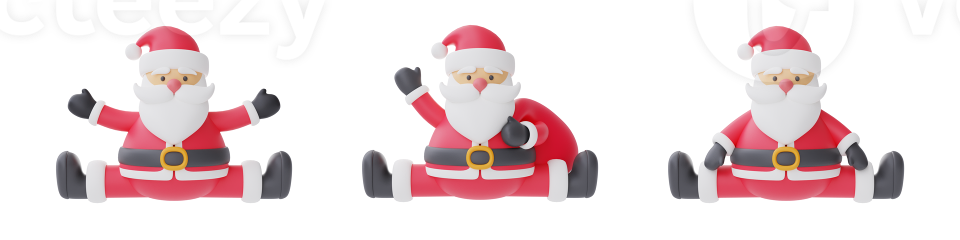 Set of 3d cartoon character santa claus for christmas design isolated on white background.  3d rendering. png