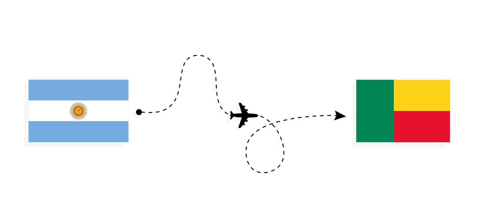 Flight and travel from Argentina to Benin by passenger airplane Travel concept vector