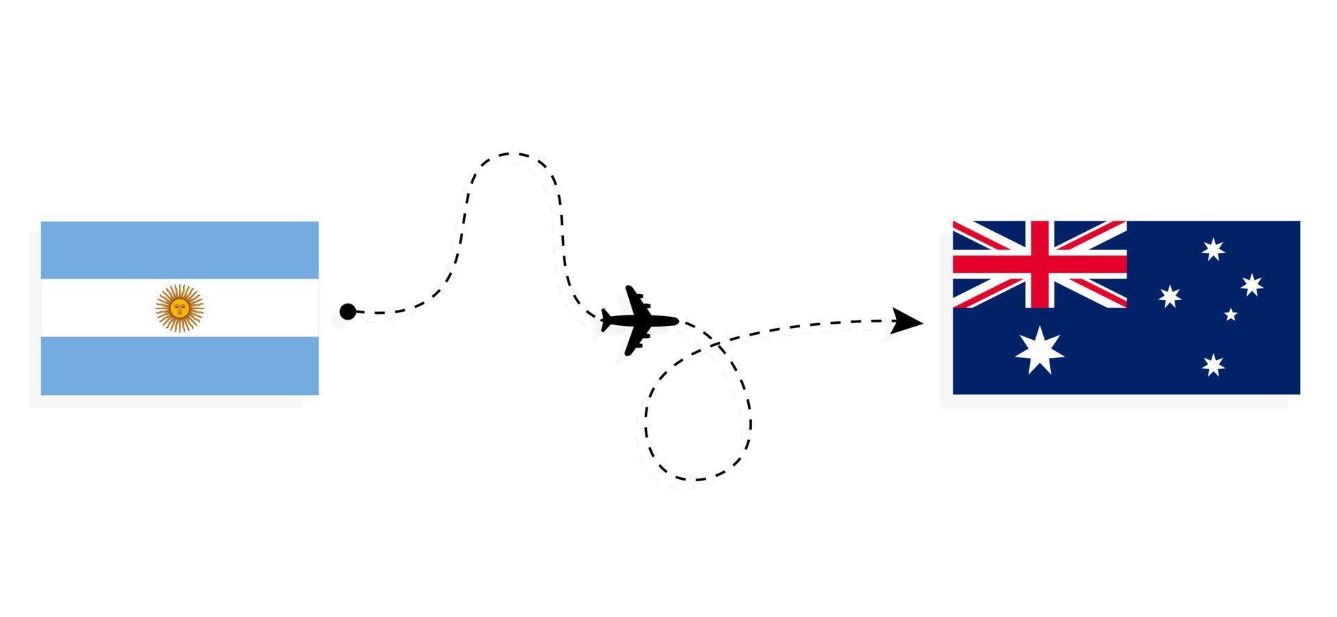 Flight and travel from Argentina to Australia by passenger airplane Travel concept vector