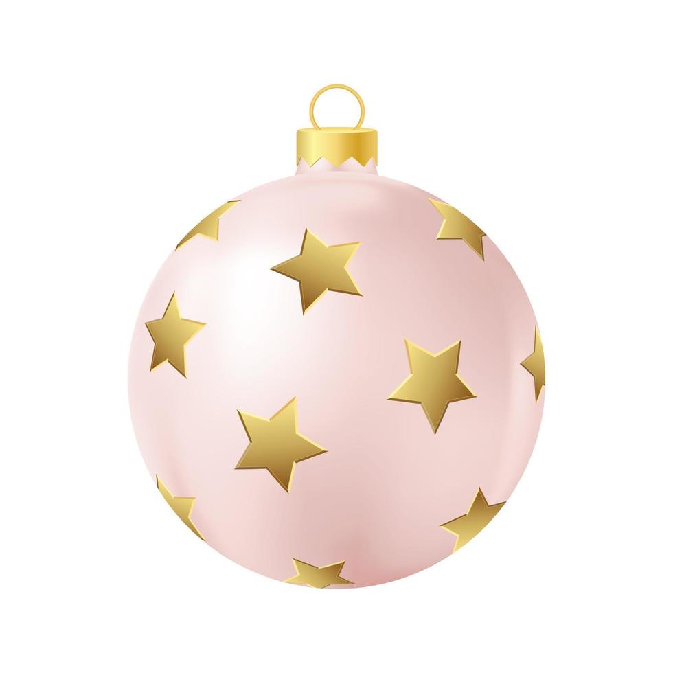 Beige Christmas tree toy with golden stars Realistic color illustration vector
