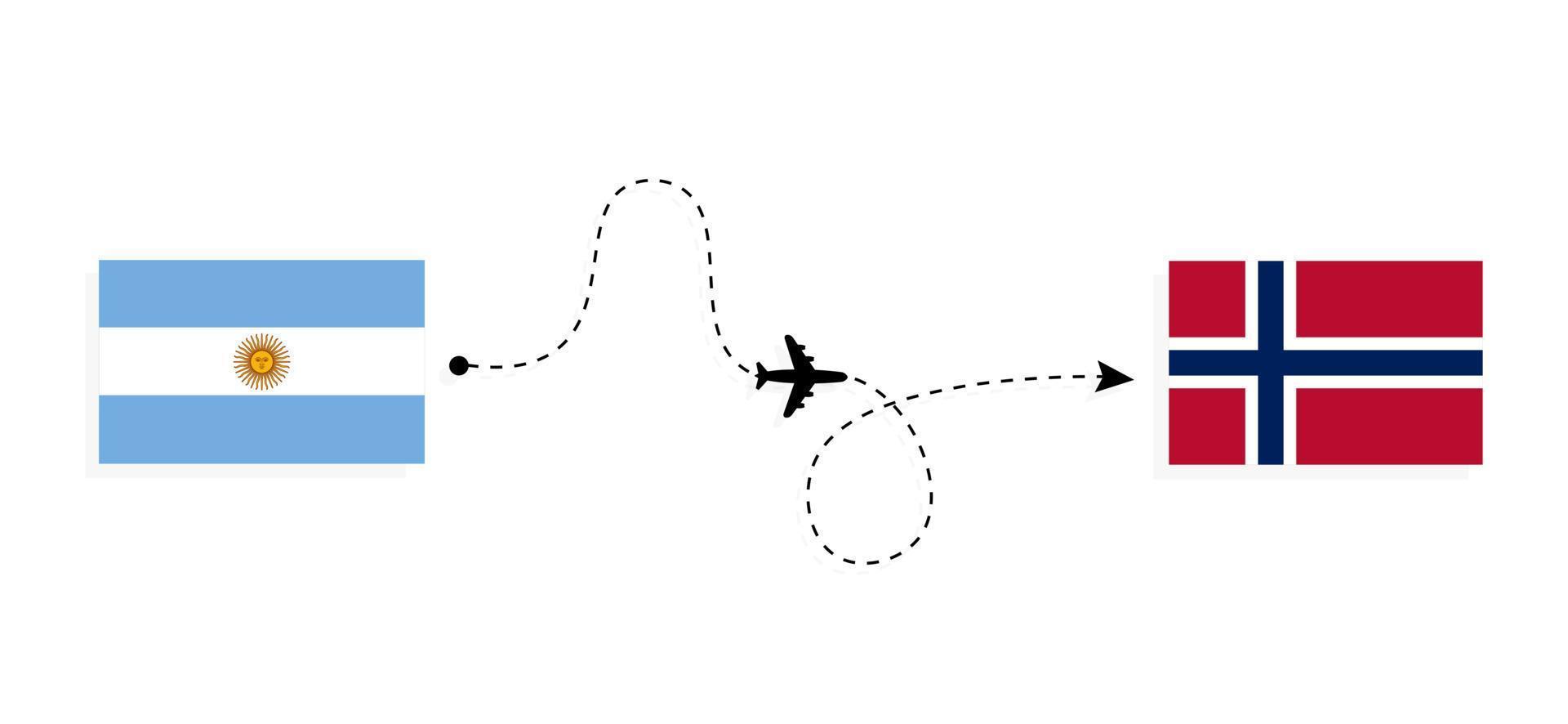 Flight and travel from Argentina to Norway by passenger airplane Travel concept vector