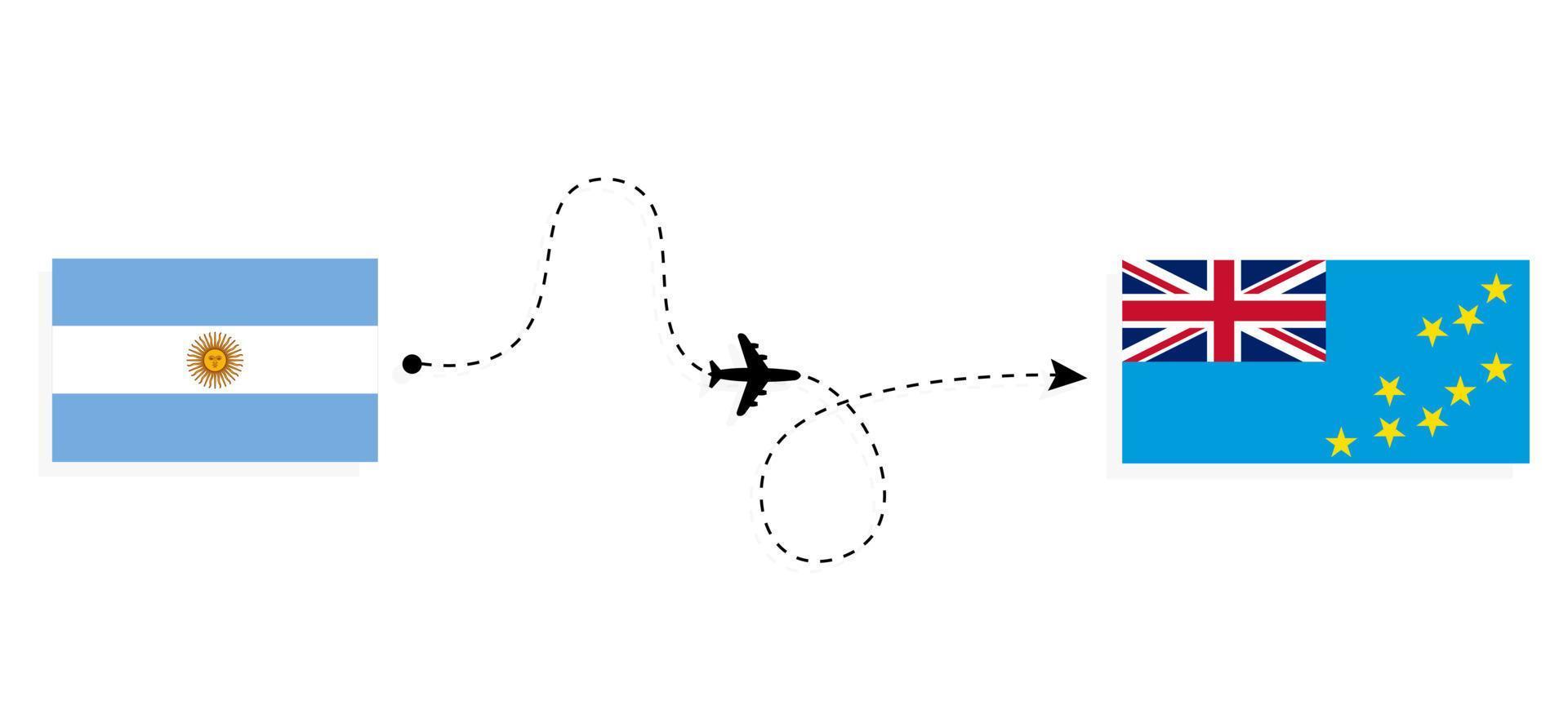 Flight and travel from Argentina to Tuvalu by passenger airplane Travel concept vector