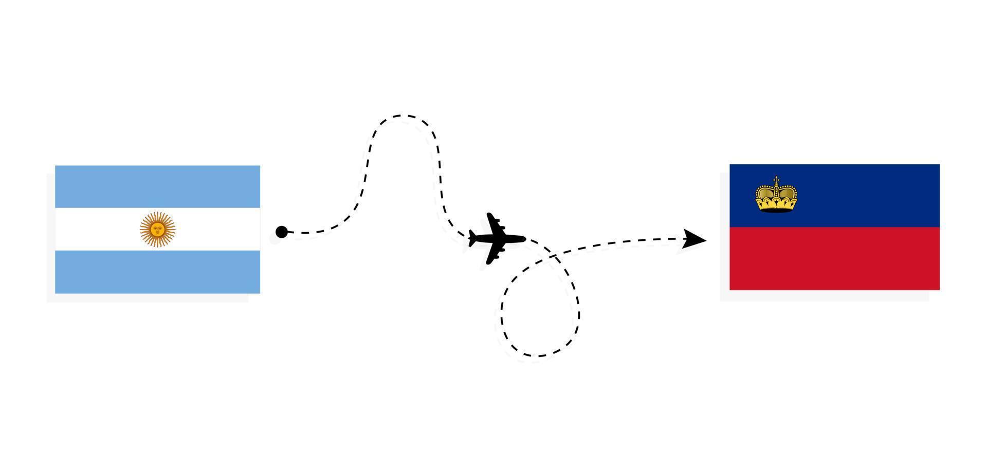 Flight and travel from Argentina to Liechtenstein by passenger airplane Travel concept vector