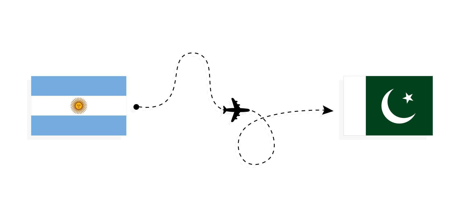 Flight and travel from Argentina to Pakistan by passenger airplane Travel concept vector