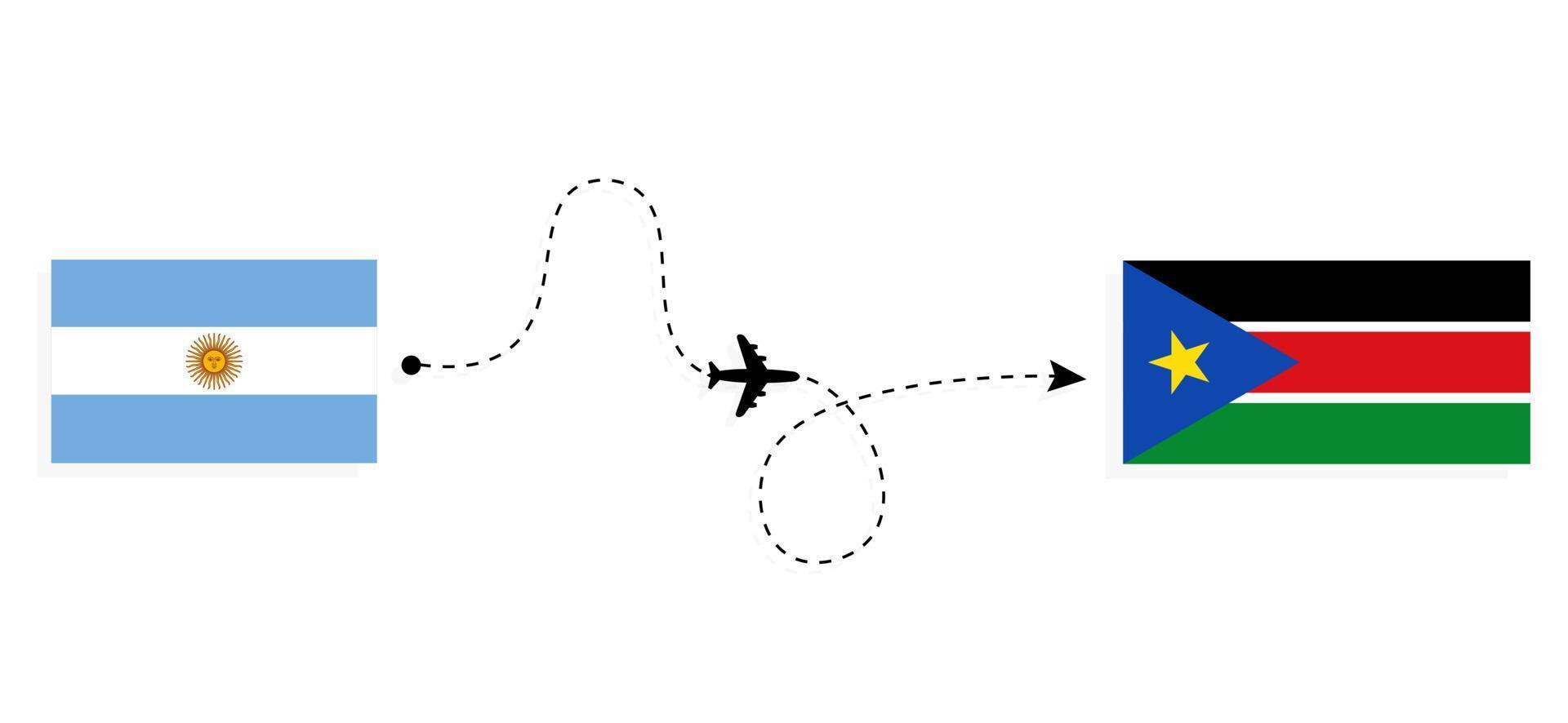Flight and travel from Argentina to South Sudan by passenger airplane Travel concept vector
