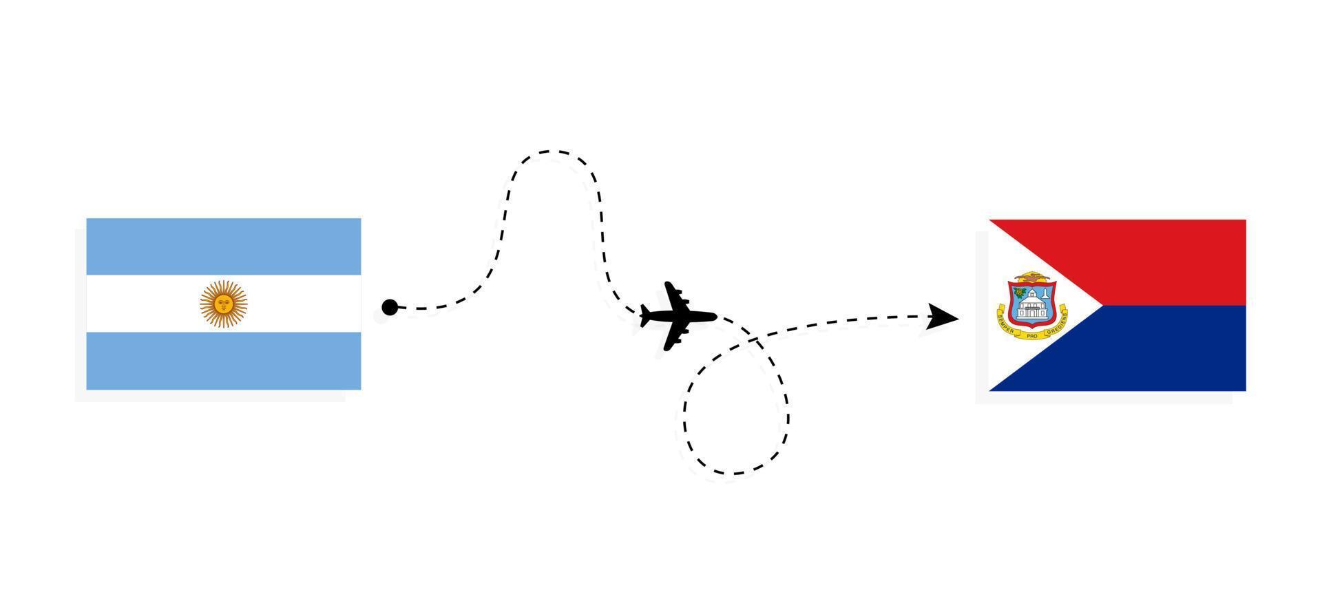 Flight and travel from Argentina to Sint Maarten by passenger airplane Travel concept vector