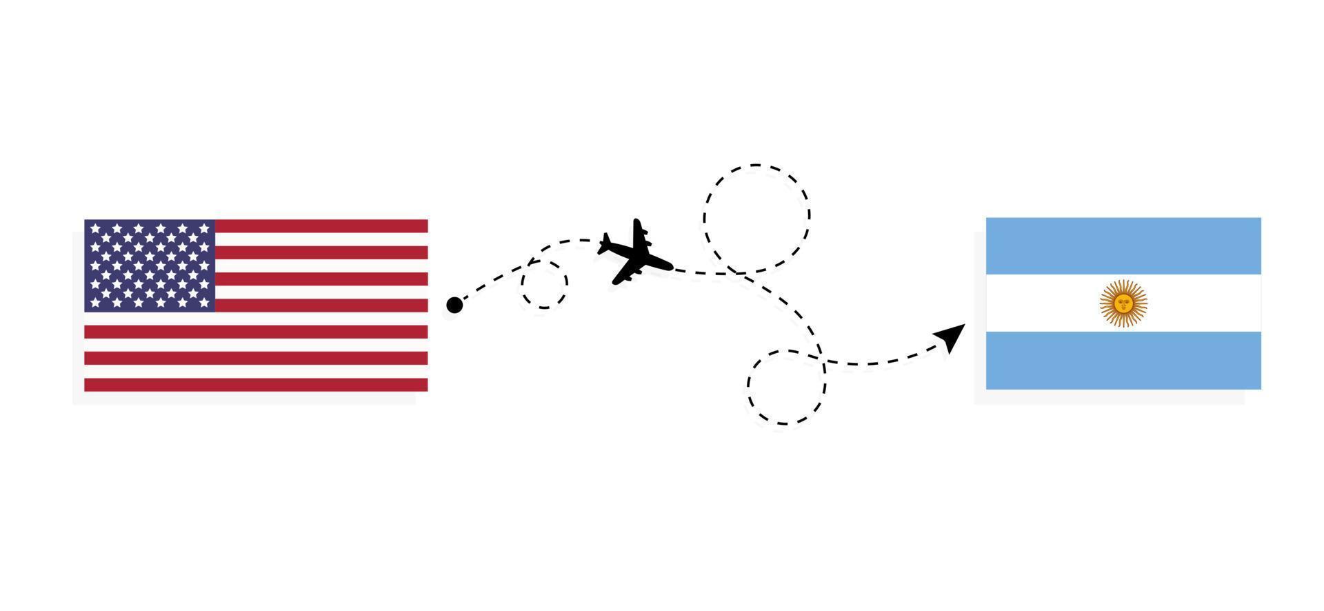 Vuelo y viaje desde EE. UU. a Argentina en avión de pasajeros concepto de viaje vector