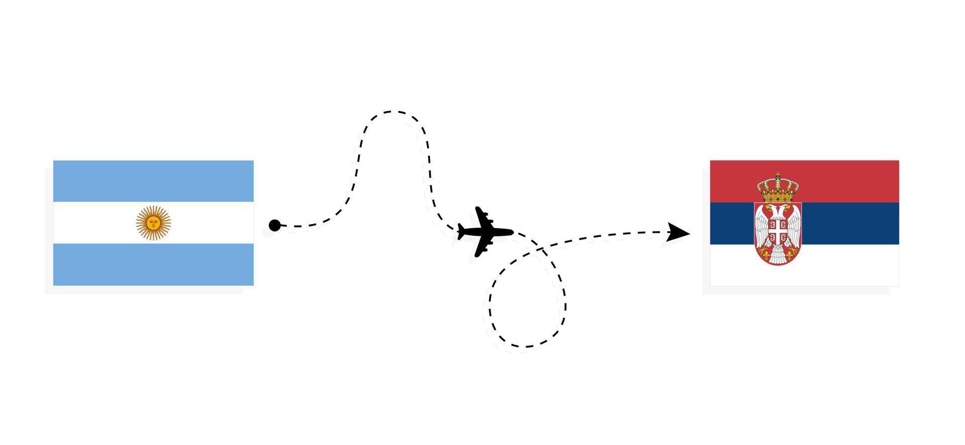 Flight and travel from Argentina to Serbia by passenger airplane Travel concept vector