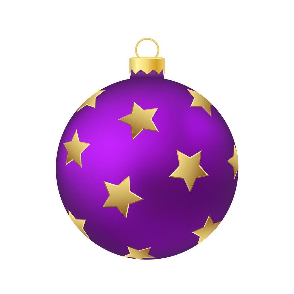 Juguete de árbol de navidad violeta púrpura o bola volumétrica y ilustración de color realista vector