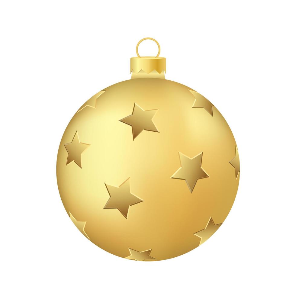 Gold Christmas tree toy or ball Volumetric and realistic color illustration vector