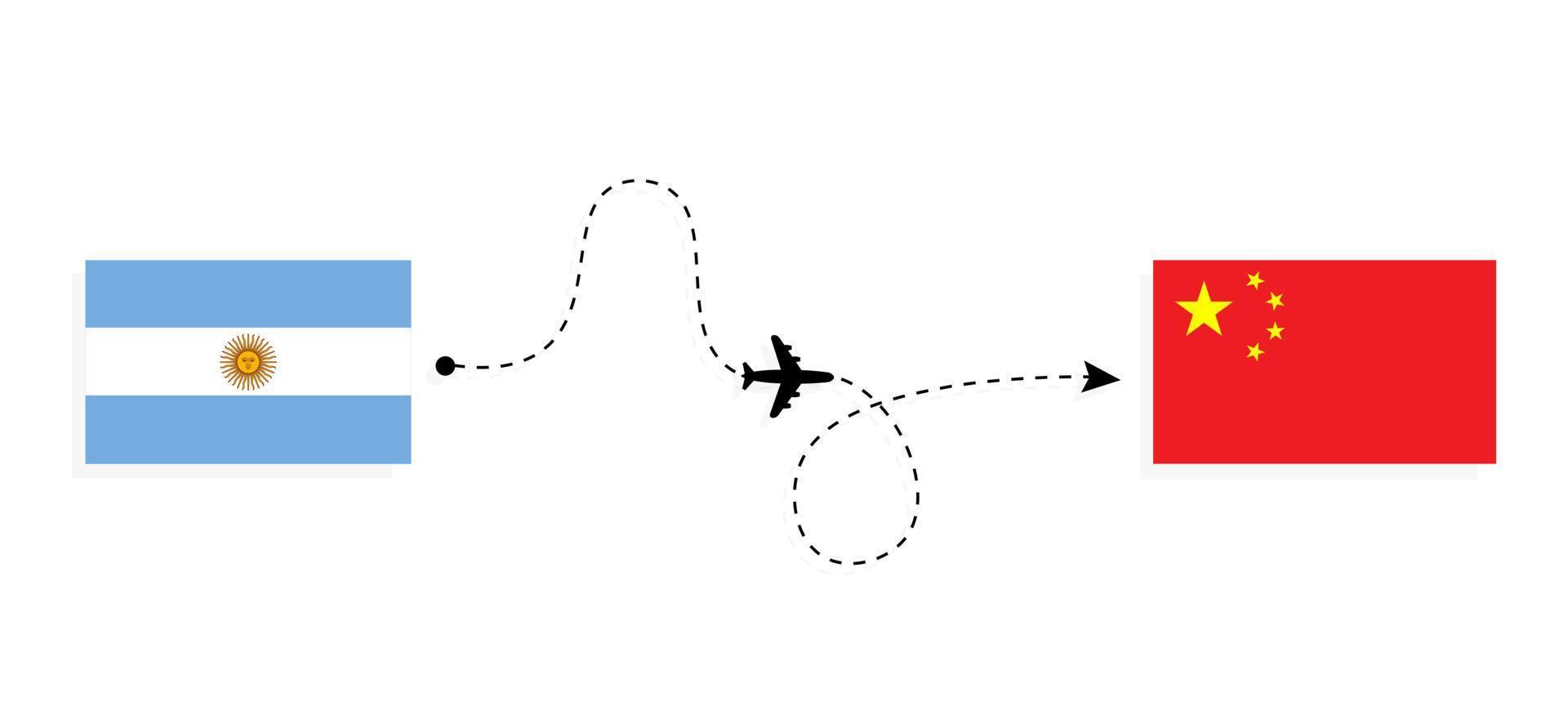 Flight and travel from Argentina to China by passenger airplane Travel concept vector