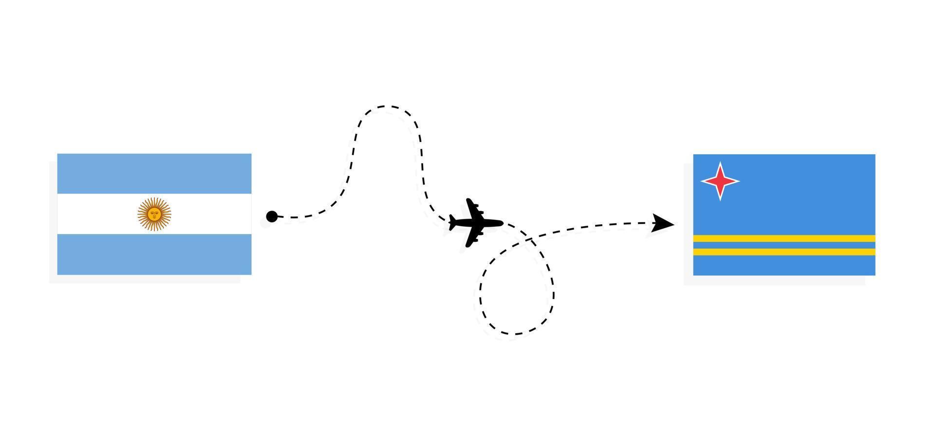 Flight and travel from Argentina to Aruba by passenger airplane Travel concept vector