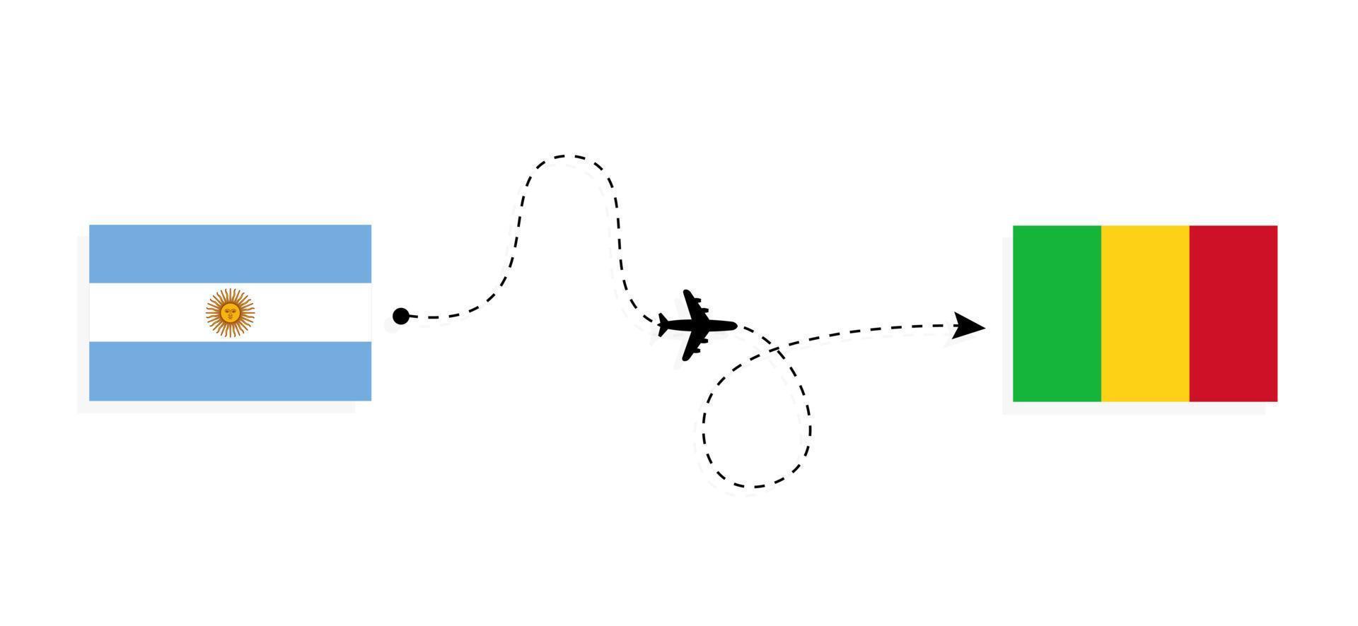Flight and travel from Argentina to Mali by passenger airplane Travel concept vector