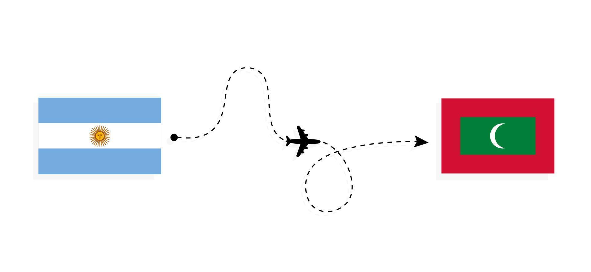 Flight and travel from Argentina to Maldives by passenger airplane Travel concept vector