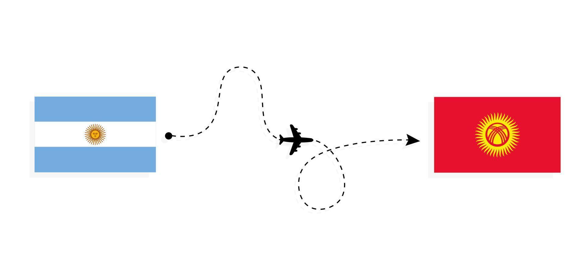 Flight and travel from Argentina to Kyrgyzstan by passenger airplane Travel concept vector