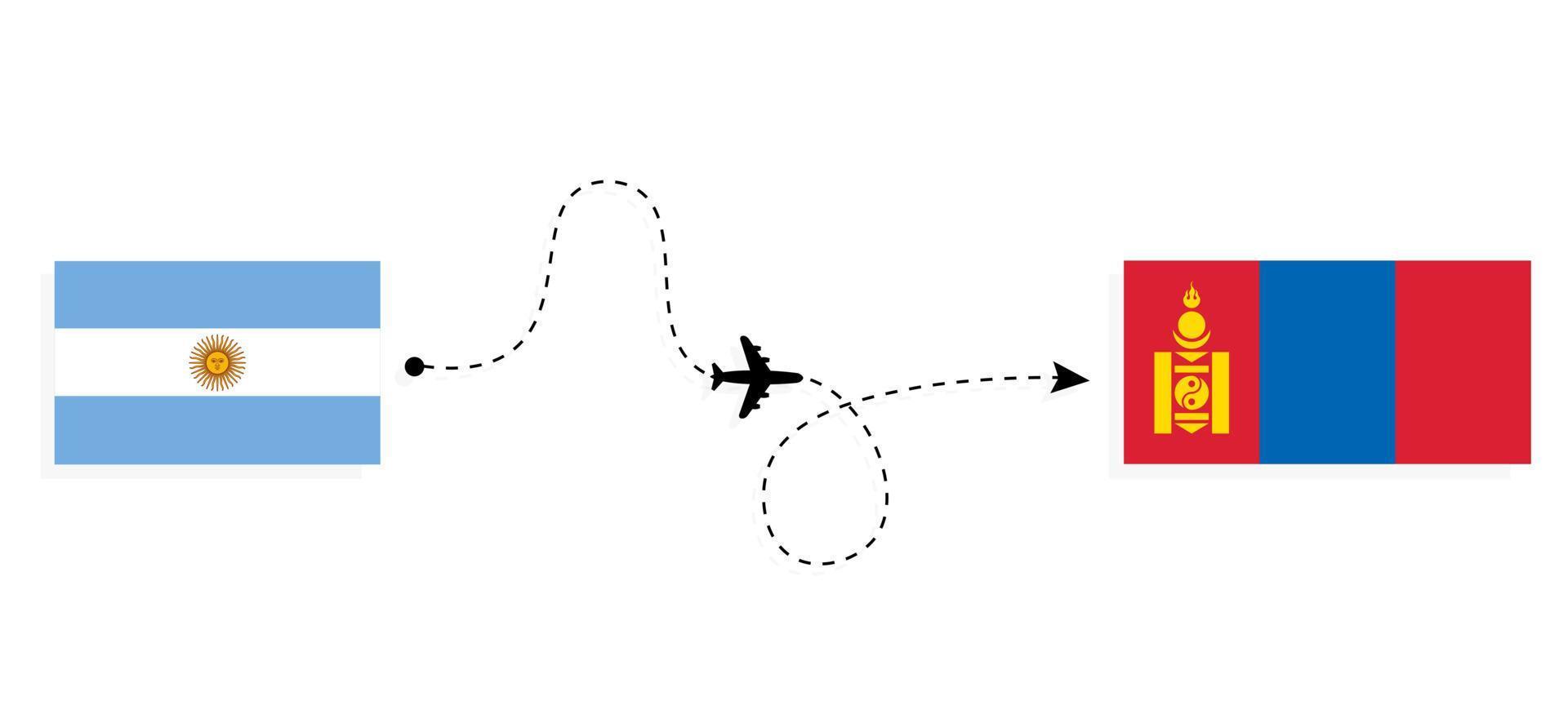Flight and travel from Argentina to Mongolia by passenger airplane Travel concept vector